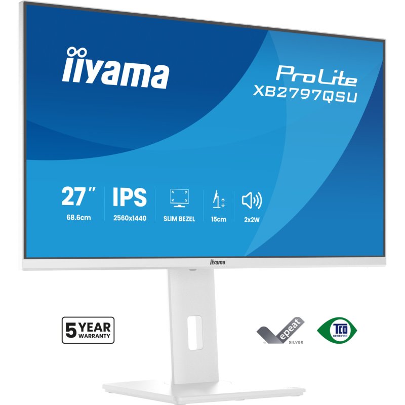 iiyama ProLite XB2797QSU-W1 computer monitor 68.6 cm (27") 2560 x 1440 pixels Quad HD LED White
