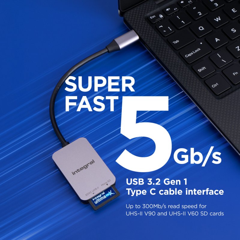 Integral USB 3.0 DUAL SLOT SDXC UHS-II AND MICRO SD CARD READER WITH TYPE-C 30 CM CABLE RETAIL