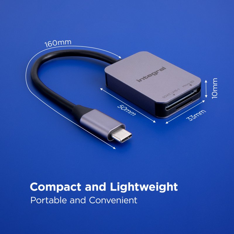 Integral USB 3.0 DUAL SLOT SDXC UHS-II AND MICRO SD CARD READER WITH TYPE-C 30 CM CABLE RETAIL