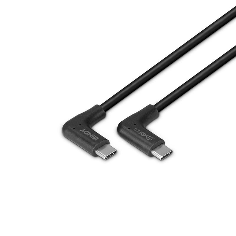 Lindy 1.5m USB 3.2 Right-Angled USB-C to Right-Angled USB-C Cable, 10Gbps