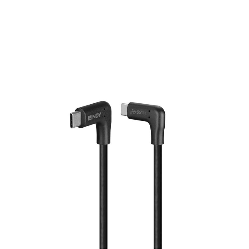 Lindy 1.5m USB 3.2 Right-Angled USB-C to Right-Angled USB-C Cable, 10Gbps