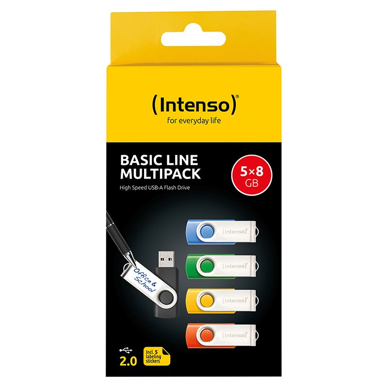 Intenso 5 x USB flash drive Basic Line, 8 GB, USB-A, 3.2 Gen 1x1, assorted colors