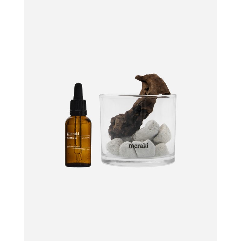 Meraki - Diffuser MKLavastone & Wood - Herbal Calm - White - L:10cm, W:10cm, H:9,2cm