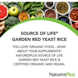 NaturesPlus Source of Life Garden Red Yeast Rice Organic Supplement with Monacolins 60 Capsules