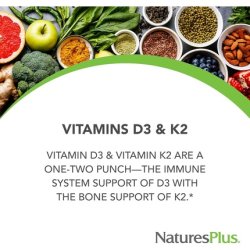NaturesPlus Vitamin D3 2500IU with Vitamin K2 120mg High Strength Supplement Bone and Immune Support 90 Tablets