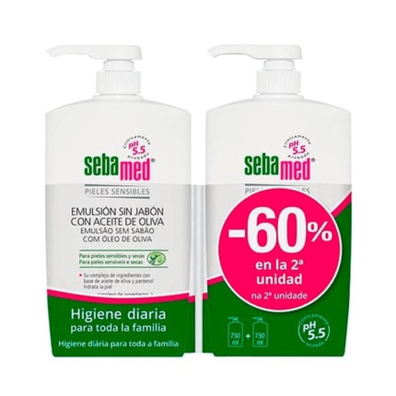 Sebamed Pack Of Two Sebamed Emulsion Without Soap With Olive Oil 750ml