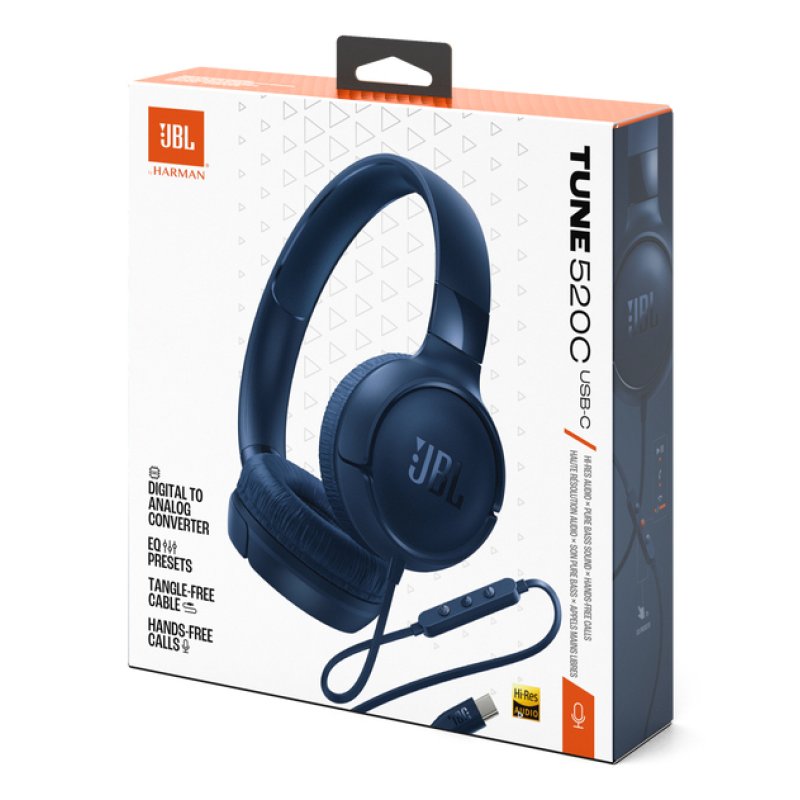 JBL Tune 520C USB-C Headphones Wired Head-band Calls/Music USB Type-C Blue