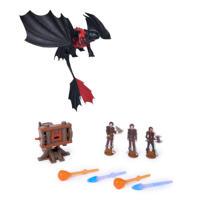 DreamWorks Dragons , Trial of Flame, Blazing Battles Toothless Cannon Blast Playset, Dragon Figure Playset with 3