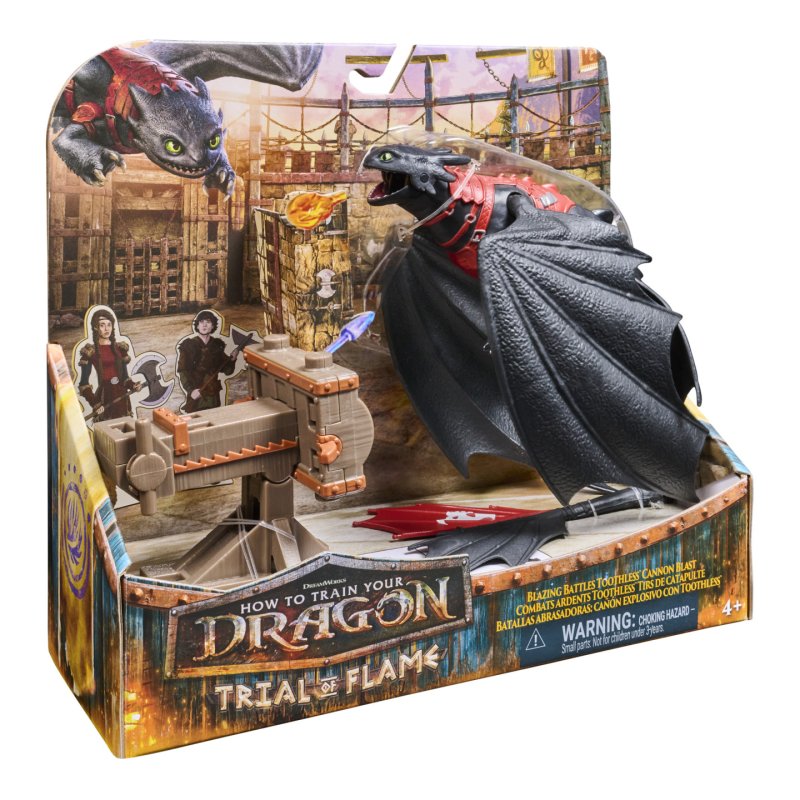 DreamWorks Dragons , Épreuve du Feu, Coffret de jeu Toothless Canon Explosif, Coffret de jeu figurine de dragon avec 3