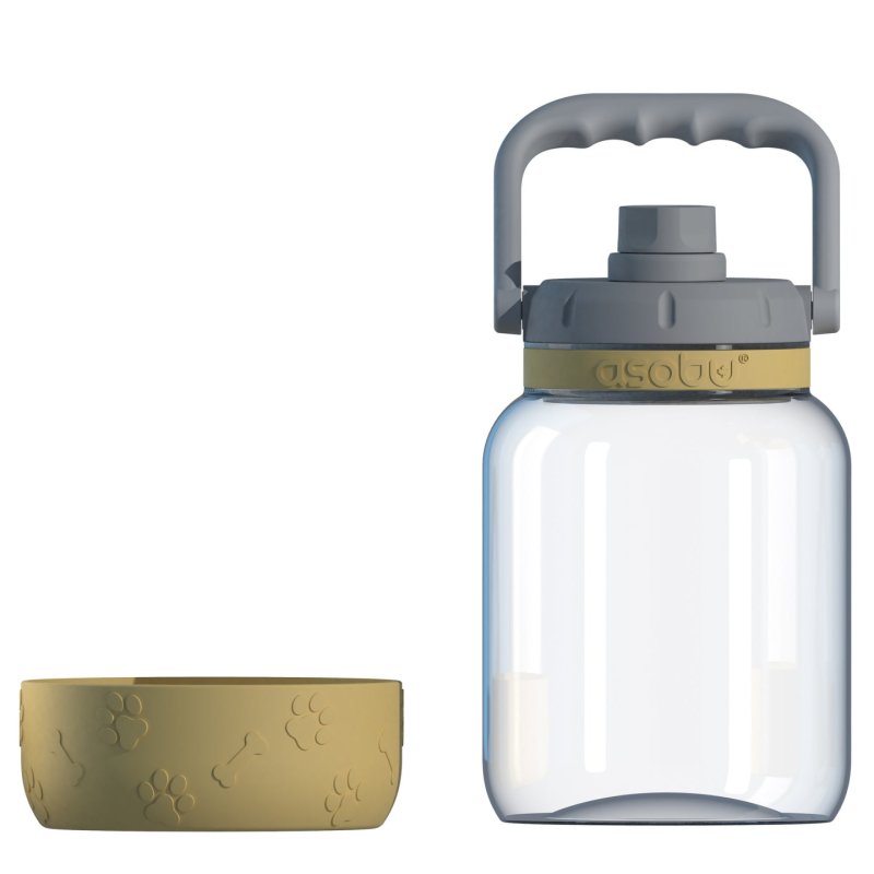 Asobu - The Barkley Dog Bowl - Tritanflasche 1,5 Liter mit Hundenapf senfgelb