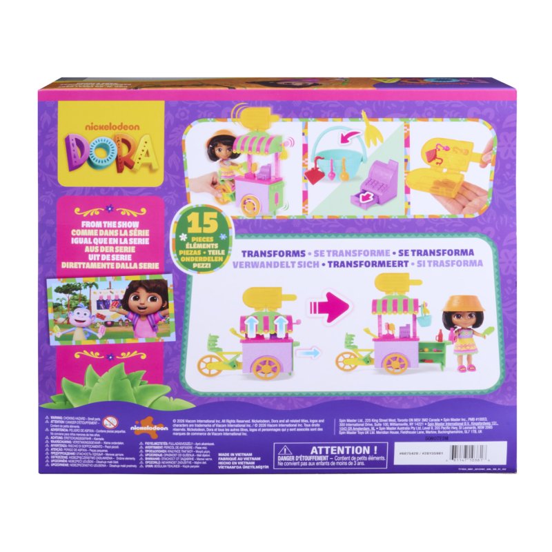 Dora, Pop 'N' Go Treat Cart with 15 Pieces, Transforming Cart & Toy Storage with 6-inch Dora Figure, Kids Toys for