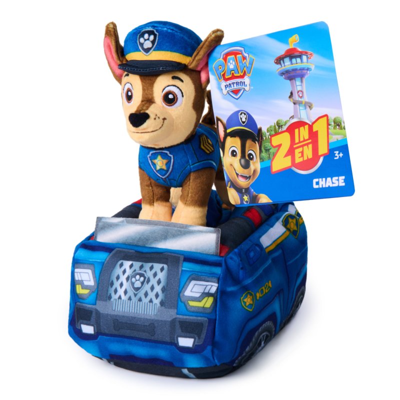 PAW Patrol Chase 2-in-1 Vehicle Plush, 6-Inch Stuffed Animal with 8-Inch Plush Toy Police Cruiser, Kids Toys for Boys