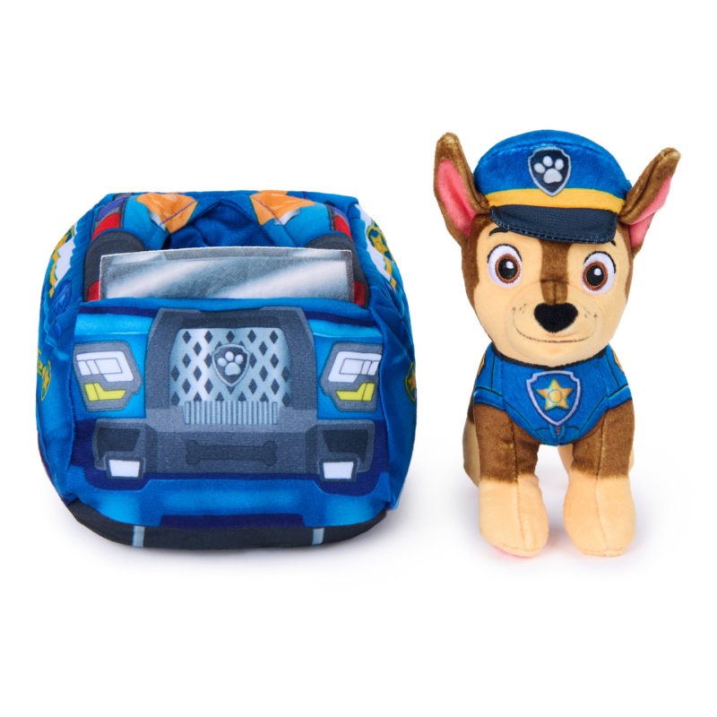 PAW Patrol Chase 2-in-1 Vehicle Plush, 6-Inch Stuffed Animal with 8-Inch Plush Toy Police Cruiser, Kids Toys for Boys