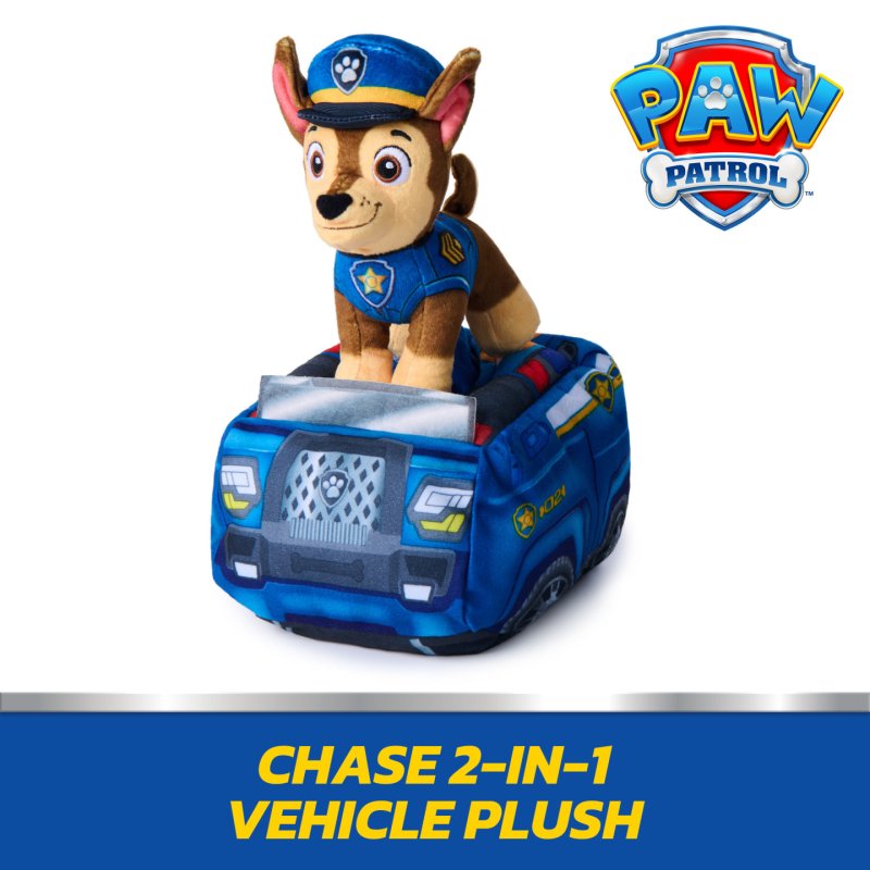 PAW Patrol Chase 2-in-1 Vehicle Plush, 6-Inch Stuffed Animal with 8-Inch Plush Toy Police Cruiser, Kids Toys for Boys