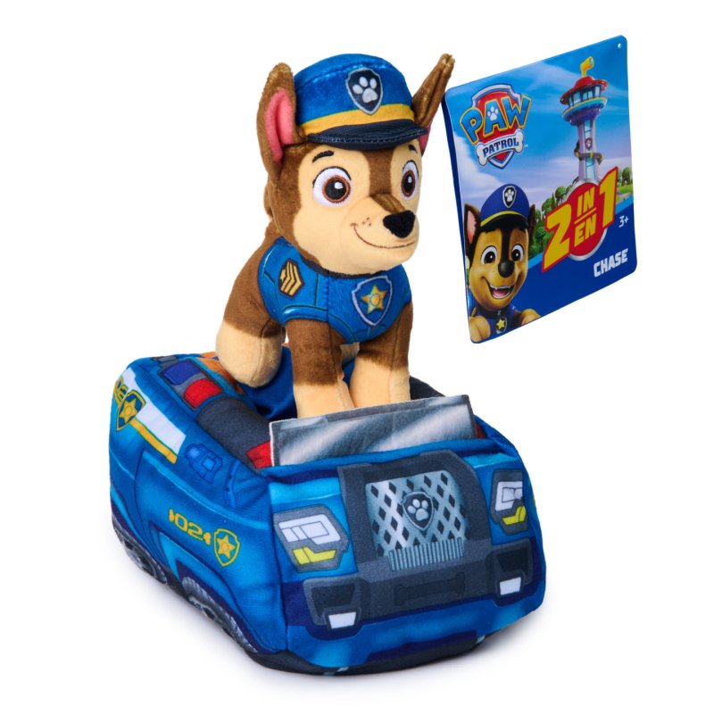 PAW Patrol Chase 2-in-1 Vehicle Plush, 6-Inch Stuffed Animal with 8-Inch Plush Toy Police Cruiser, Kids Toys for Boys