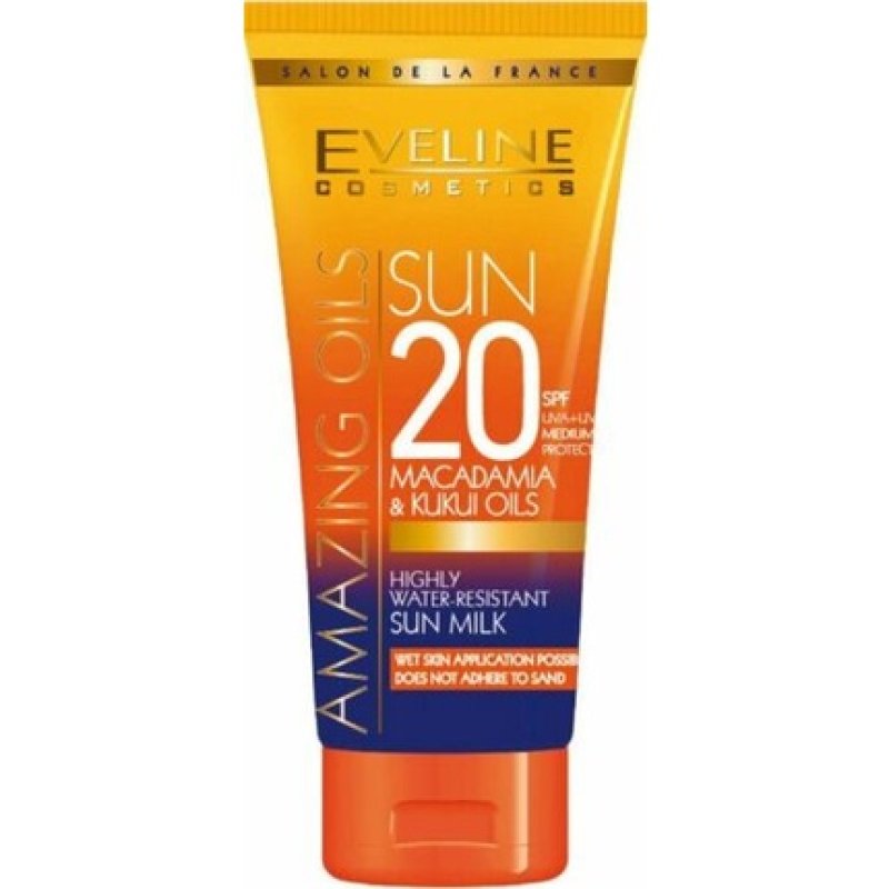EVELINE Cosmetics Amazing Oils Sun Milk SPF20 200ml Water Resistant with Macadamia