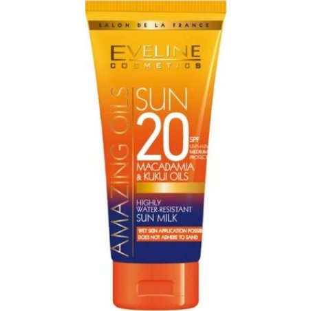 EVELINE Cosmetics Amazing Oils Sun Milk SPF20 200ml Water Resistant with Macadamia