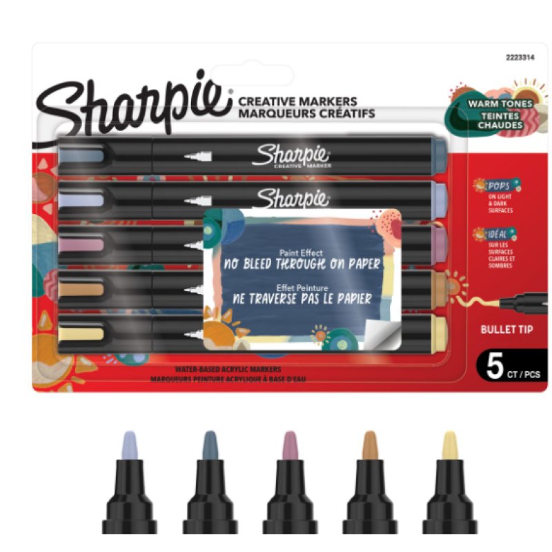Sharpie - Creative Acrylic 5‑Blister - Warm Tones - Bullet Tip (2223314)