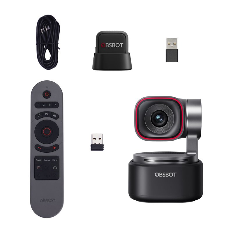 OBSBOT Tiny 3 Lite webcam with remote control and microphone