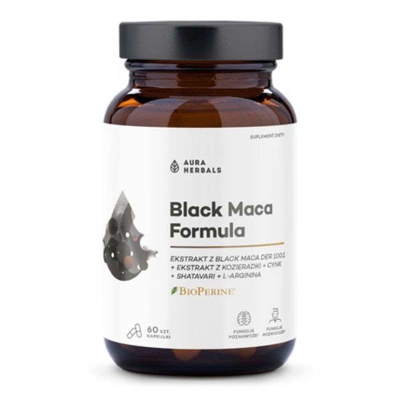Aura Herbals Black Maca Formula Dietary Supplement Capsules 60 Pieces