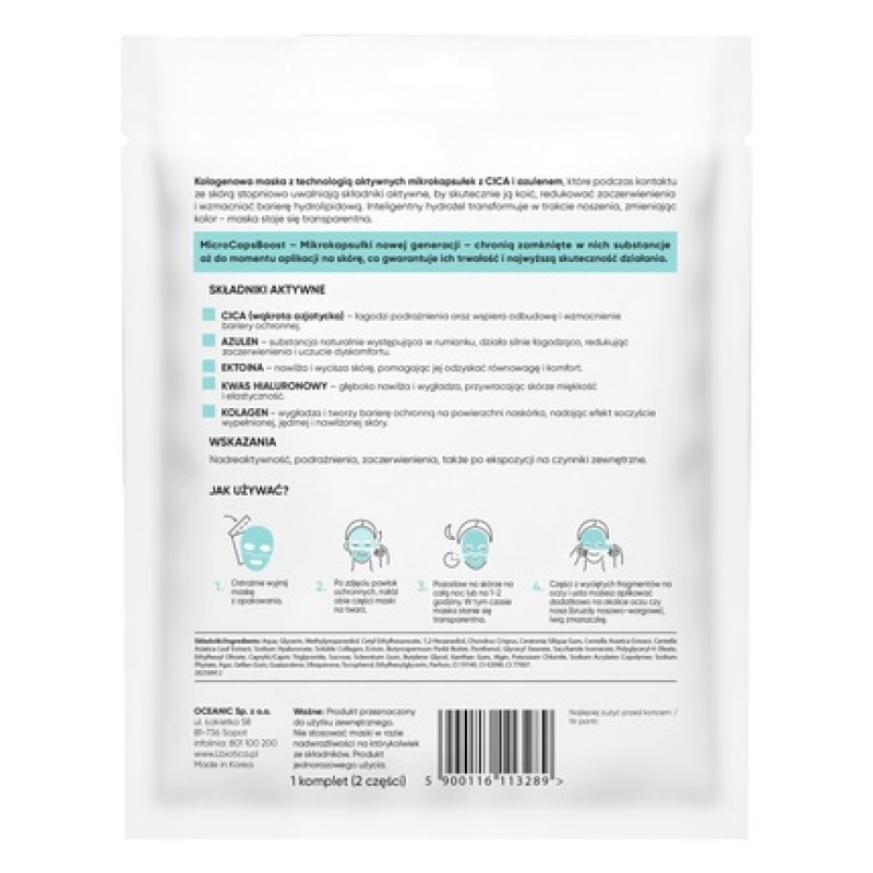 Lbiotica Transforming Hydrogel Collagen Mask With Cica And Azulene Soothing And Reducing Redness