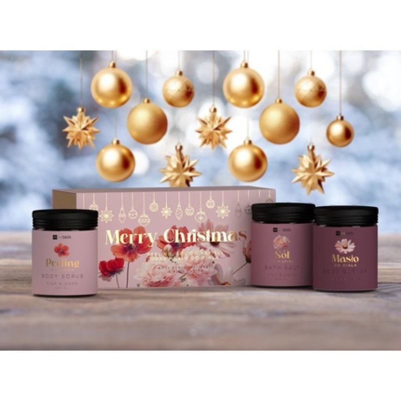 Hiskin Gift Set Body Scrub Bath Salt Body Butter Pink Flowers