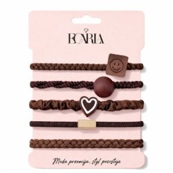Ecarla Set Of 5 Hair Ties On A Card Brown Heart Smile Gum185br