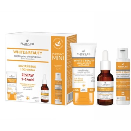 Floslek Gift Set White & Beauty Antidiscoloration Cream Brightening Peeling Whitening Tonic