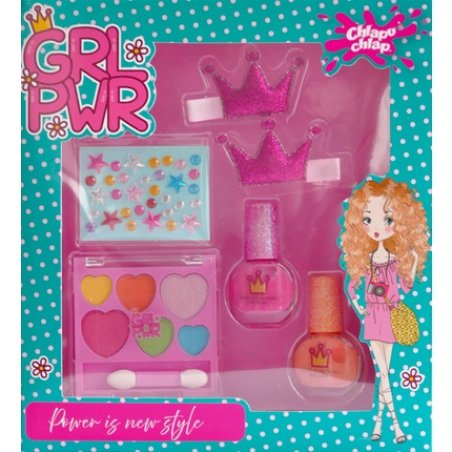 Chlapu Chlap Girl Power Children's Set With Nail Polishes Hair Clips Eyeshadow Palette And Decorations