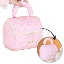Ecarla Expandable Cosmetic Bag Elegant Quilted Bunny Handle Case Ks131k