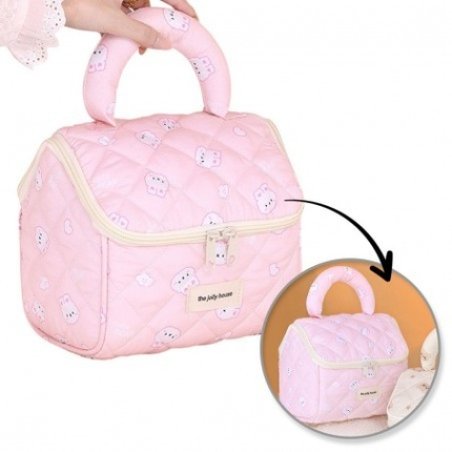 Ecarla Expandable Cosmetic Bag Elegant Quilted Bunny Handle Case Ks131k