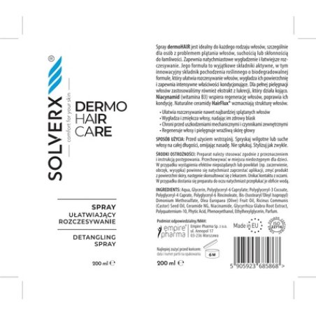 Solverx Dermo Hair Spray Facilitating Combing 200 Ml