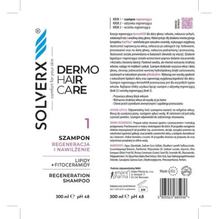 Solverx Dermo Hair Shampoo For Hair Regeneration And Hydration 250 Ml