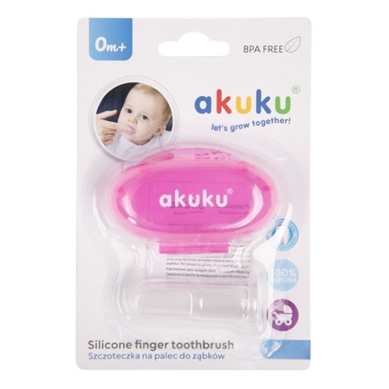 Akuku Silicone Finger Toothbrush For Infants In Pink Case