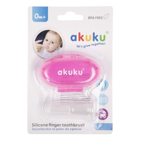 Akuku Silicone Finger Toothbrush For Infants In Pink Case