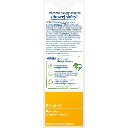 Nivea Sun Shine Control Mattifying Face Cream Spf50 50 Ml