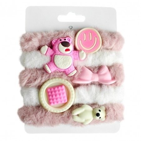 Ecarla Set Of 5 Hair Rubber Bands Fluffy On Card Pinkwhite Gum175