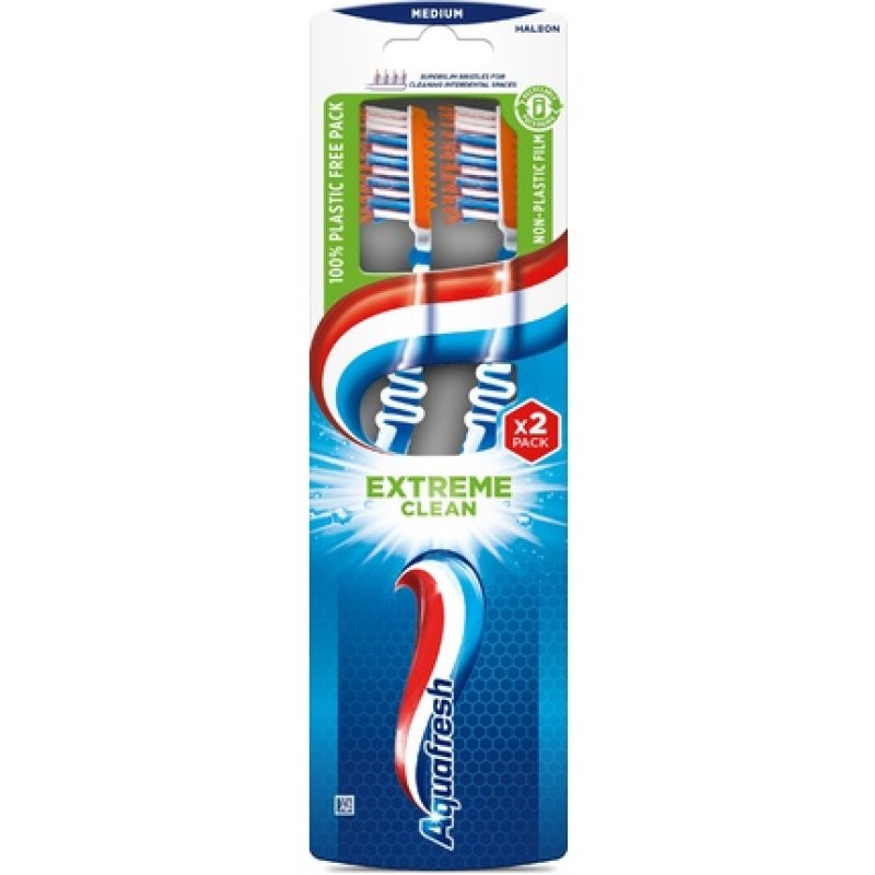 Gsk Aquafresh Extreme Clean Toothbrush Medium Average Duo 2 Pieces Mix Of Colors