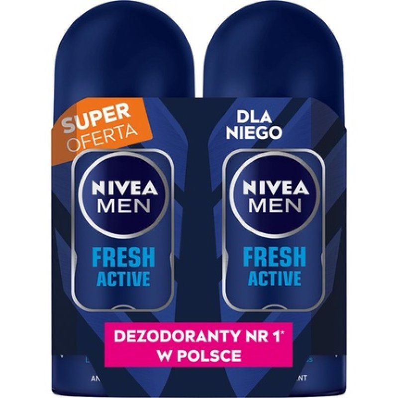 Nivea Men Antiperspirant Rollon Fresh Active Duo 2x50 Ml