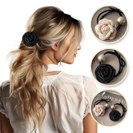 Ecarla Hair Tie Gum164 With A Ribbon And Pearl 2 In 1
