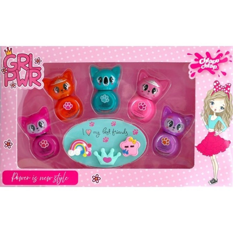 Chlapu Chlap Girl Power Children's Set With Nail Polishes And Rings