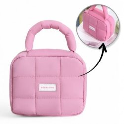 Ecarla Women's Cosmetic Bag Quilted Case With Handle Pink Ks139r