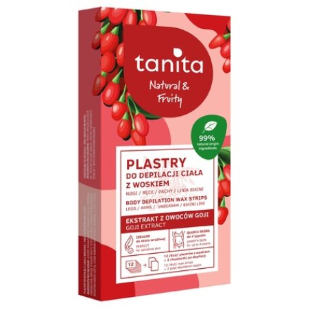 Miraculum Tanita Natural & Fruity Body Wax Strips With Goji Berry Extract 12 Pieces 6x2 2 Postwax Wipes