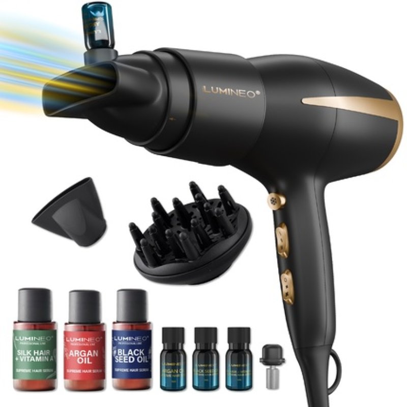 Lumineo Professional Line Hair Dryer With Serum Diffuser Silk Breeze Serum Set 3 X 20 Ml