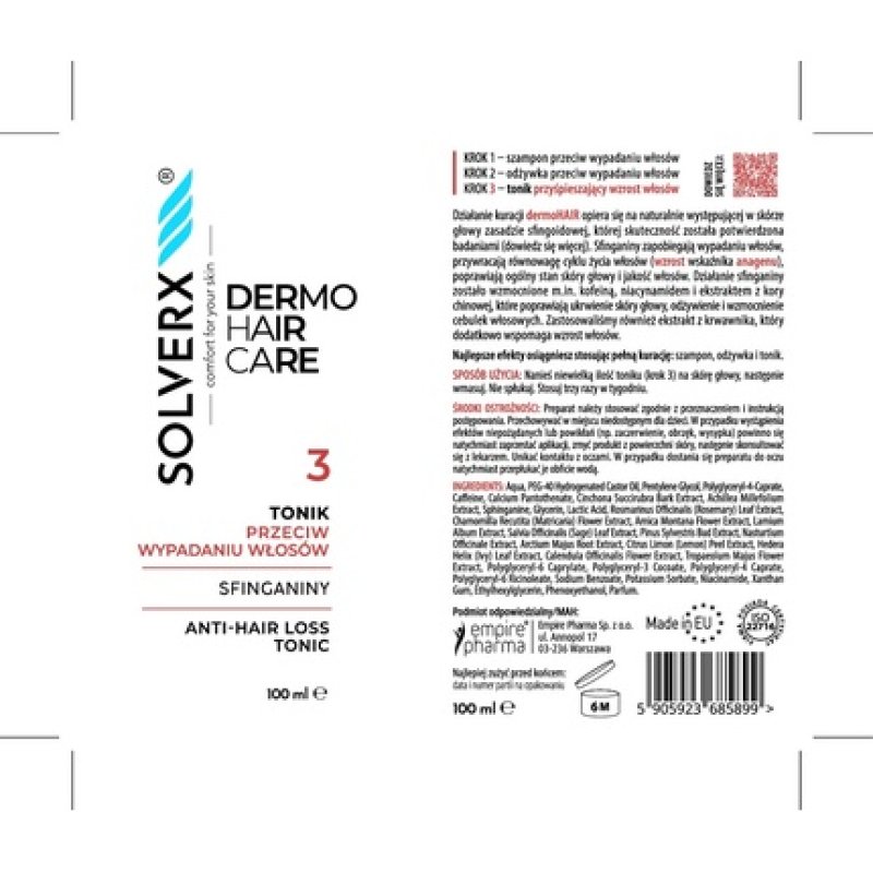 Solverx Dermo Hair Tonic Antihair Loss Lotion With Sphinganine 100 Ml