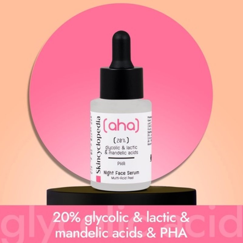Skincyclopedia AHA Exfoliating Night Serum with 20% Lactic, Glycolic and Mandelic Acid and PHA - Chemical Peel Solution