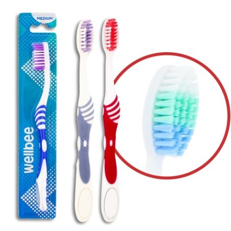 Wellbee Toothbrush For Adults With Medium Hardness Mix Of Colors