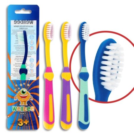 Wellbee Kids Toothbrush 3 Soft Mixed Colors 1 Piece