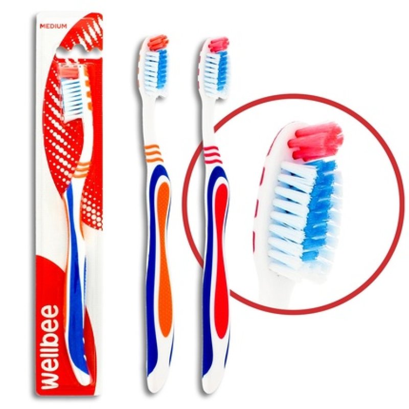 Wellbee Toothbrush For Adults With Medium Hardness Mix Of Colors