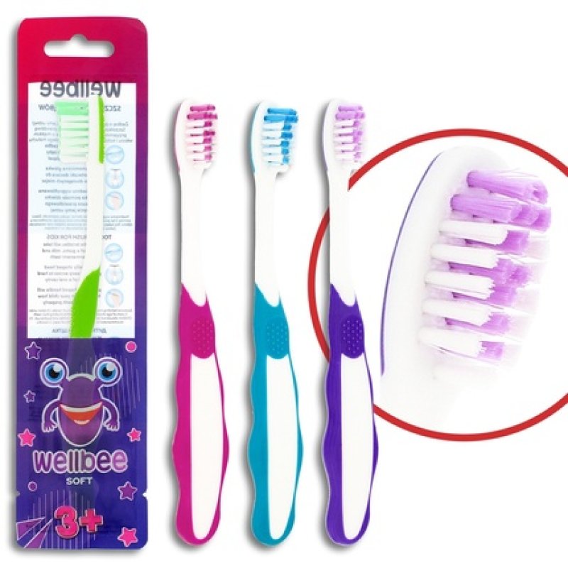 Wellbee Kids Toothbrush 3 Soft Mix Of Colors
